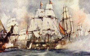 La Victoire à Trafalgar. Le vaisseau amiral de Nelson approchant le Santissima Trinidad